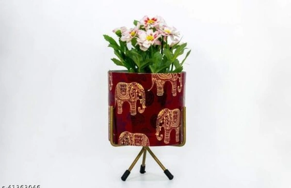  GREYFOX 10 inch  Metal Planter Pot or Home & Garden ( Elephant Design)  Decor With just Wipe of a Clean Dry or Wet Cloth, It Gets Cleaned, Shiny and Even Neweration -  Free Size, Red, Metal, Elephant Desgin,  Pack of1
